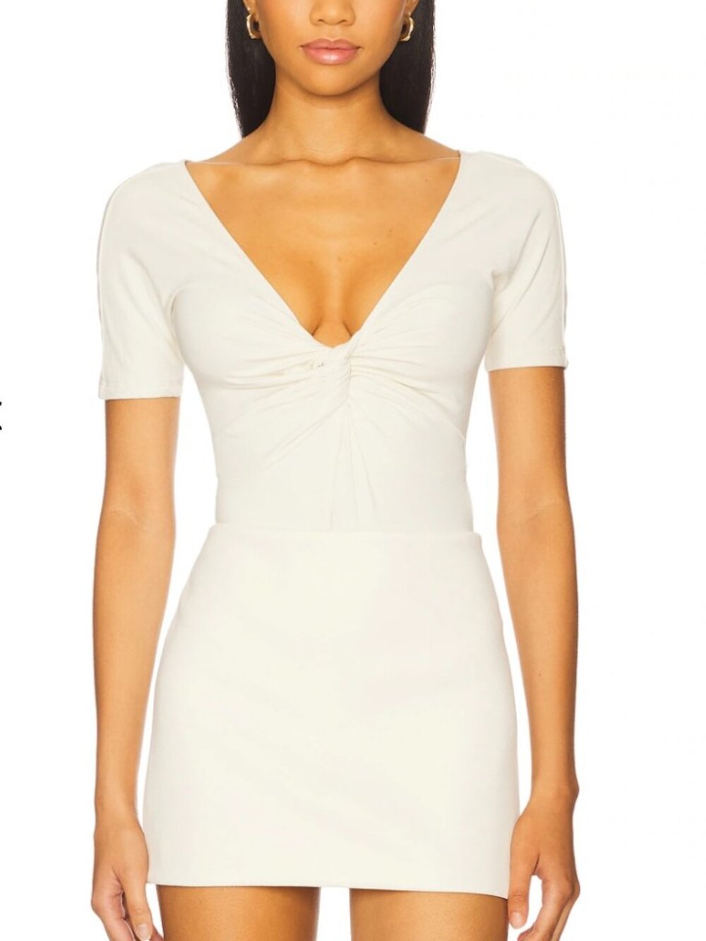 Good American Jersey Twist Front V Neck Bodysuit Cream Size M NWOT